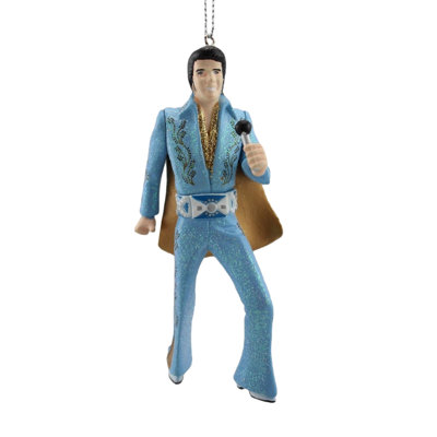 Kurt Adler Plastic Ornament for Christmas Tree, Elvis Presley in Blue Suit