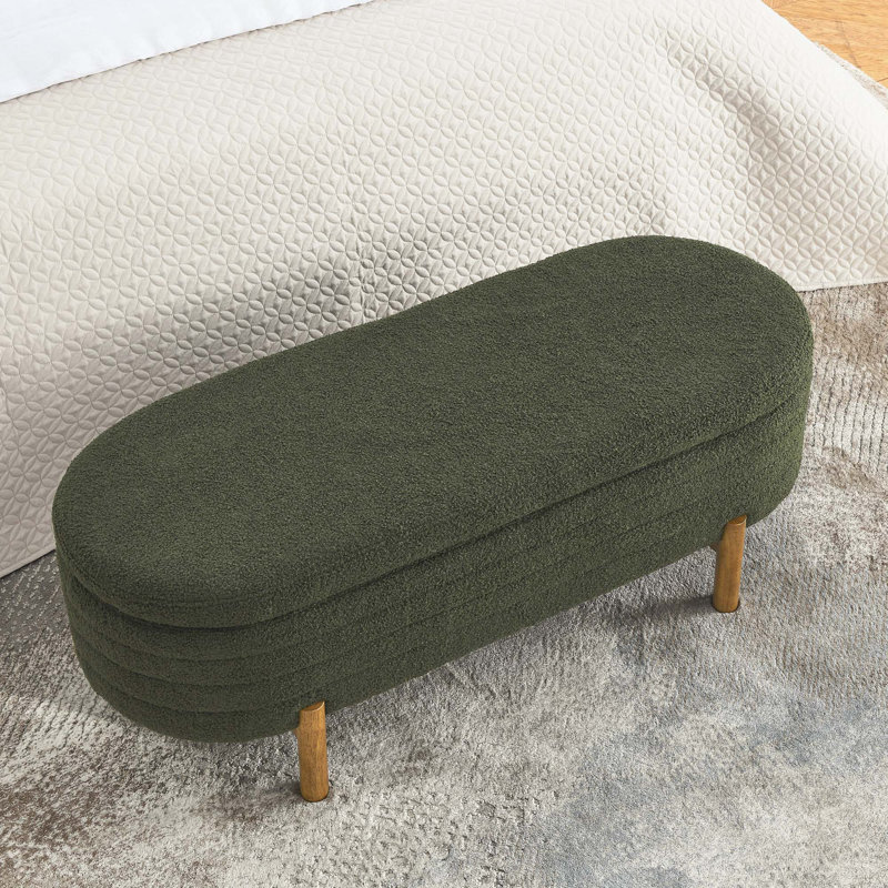 Banc de rangement ovale, pieds en bois d'hévéa, Vert
