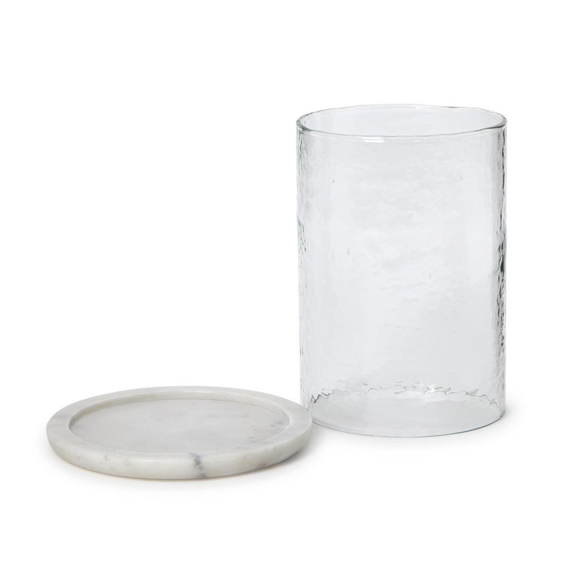Bougeoir en verre de table en marbre de style ouragan - Lanterne décorative élégante pour la table de salle à manger - H 9 po