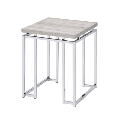Natural Oak and Chrome End Table 19.5x19.5x24.5" Wood and Metal 1 Piece Accent Table Oak Sled Base