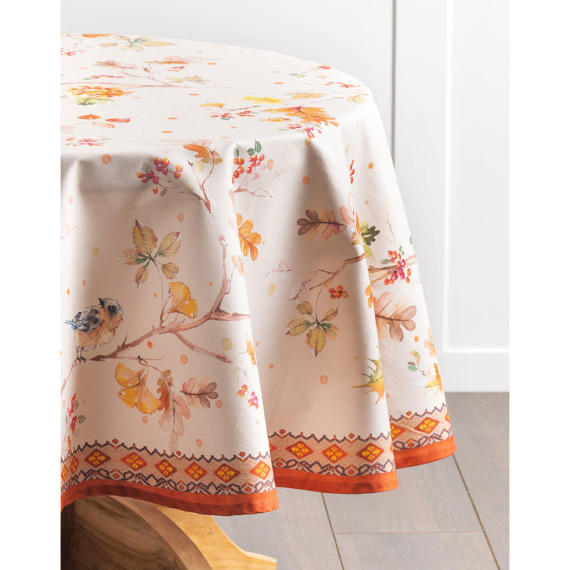 Floral 100% Cotton Round Tablecloth, 63" x 63"