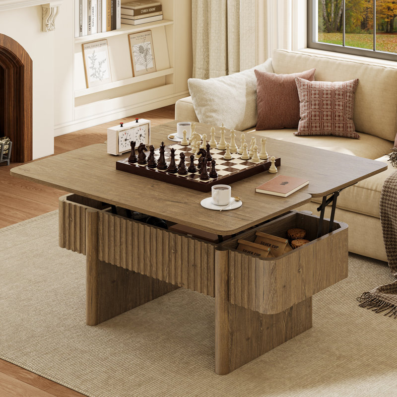 Table de salon relevable en bois avec plateau relevable, Naturel
