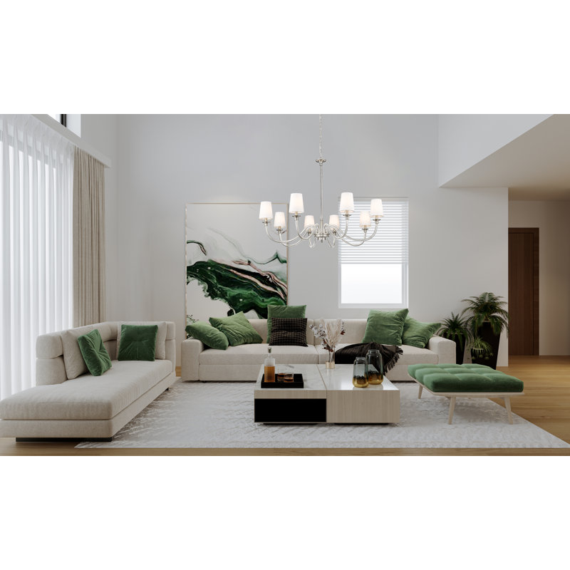 Lustre 8 lumières Ain en nickel brossé, Nickel brossé