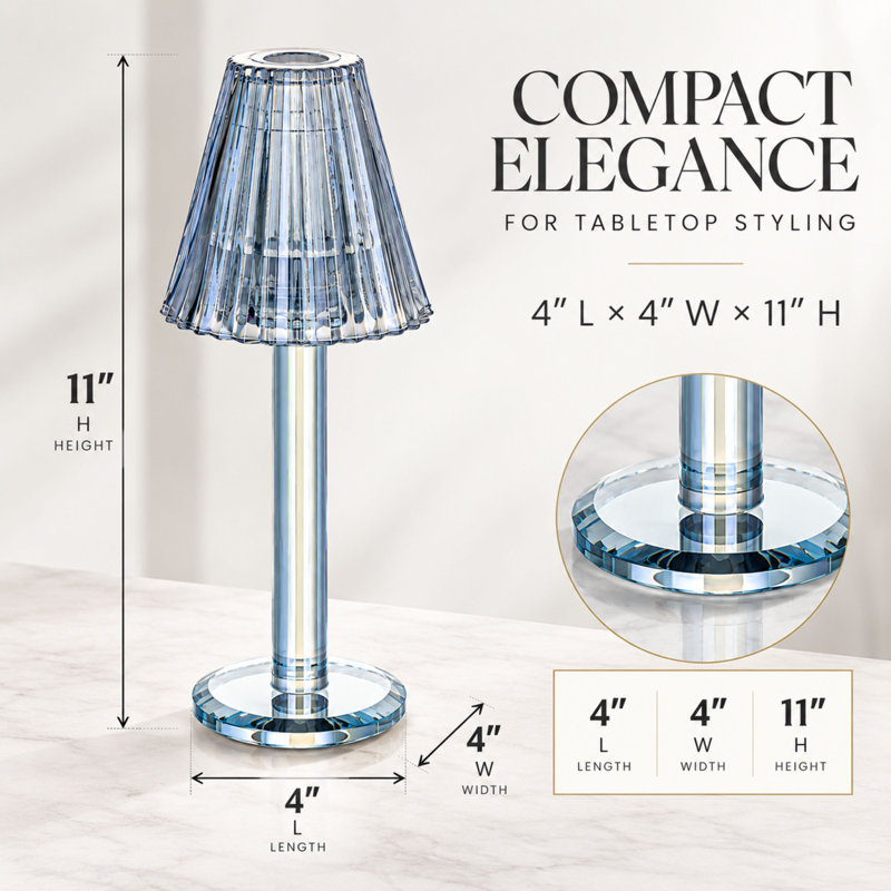Lya 12" Crystal Glass Candle Lamp with Glass Shade, Decorative Tealight & Votive Holder, Blue, Blue