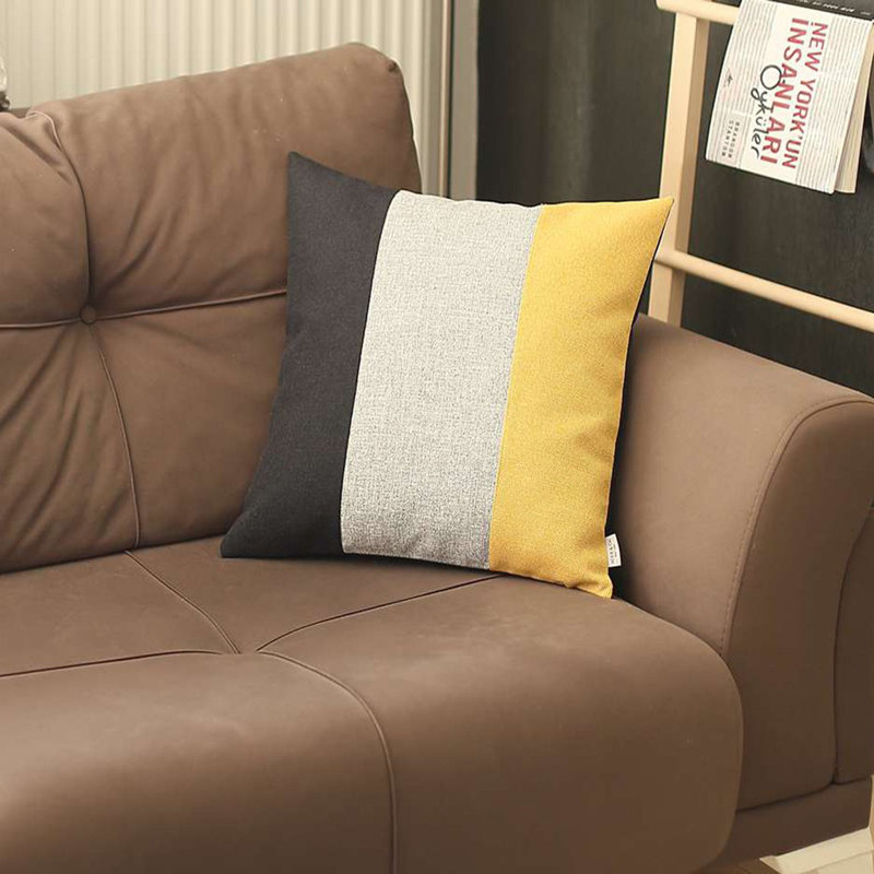 Boho-Chic Black Yellow Gray Jacquard Pillow Cover