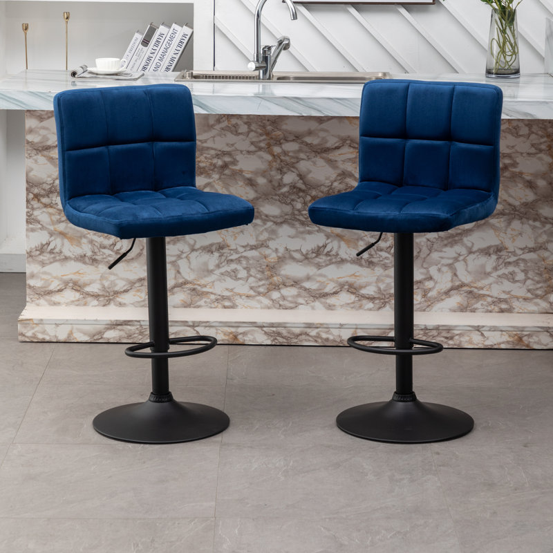 Swivel Upholstered Adjustable Height Counter Stool with Metal Frame, Blue