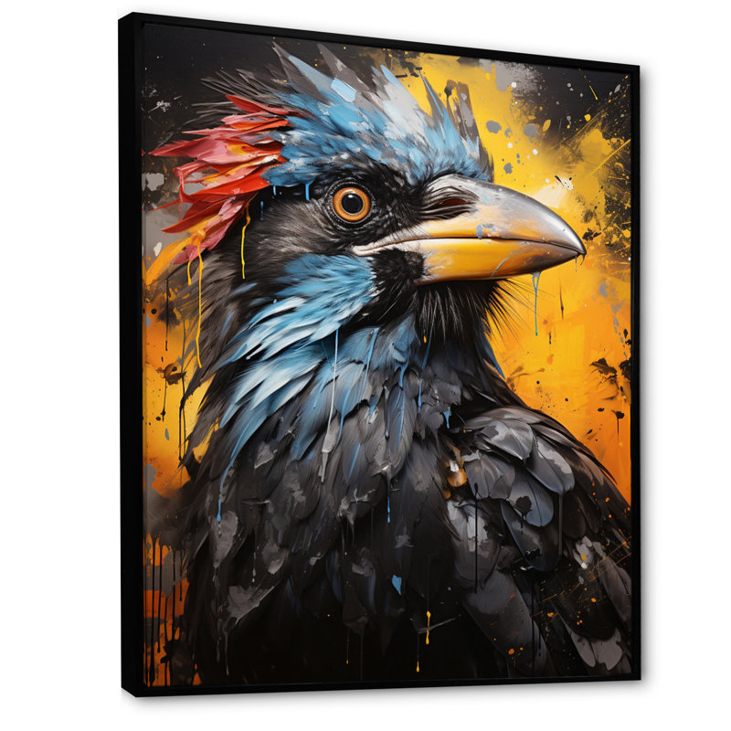 Corbeau Popart Royauté II - animaux, reproduction d'art mural, H 32 po x l 24 po x P 1 po, Cadre flottant noir