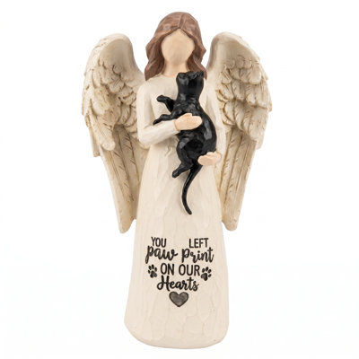 Cat Memorial Angel Statue, Pet Loss Sympathy Gift, Resin Paw Print Keepsake Figurine
