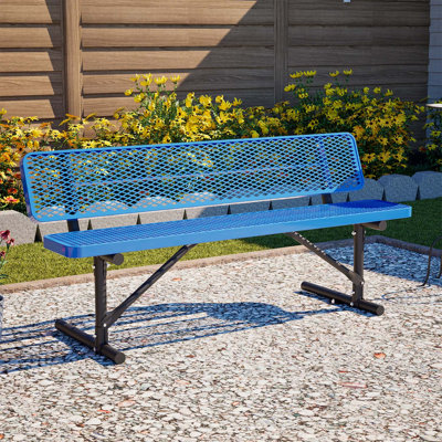 Banc de pique-nique 72 pouces en métal robuste pour 3-4 adultes, plateau en filet de diamant, structure en acier galvanisé, capacité de 882 lb, parfait pour l'extérieur