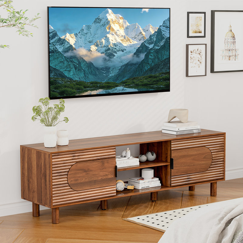 62" TV Stand with Sliding Door, Brown