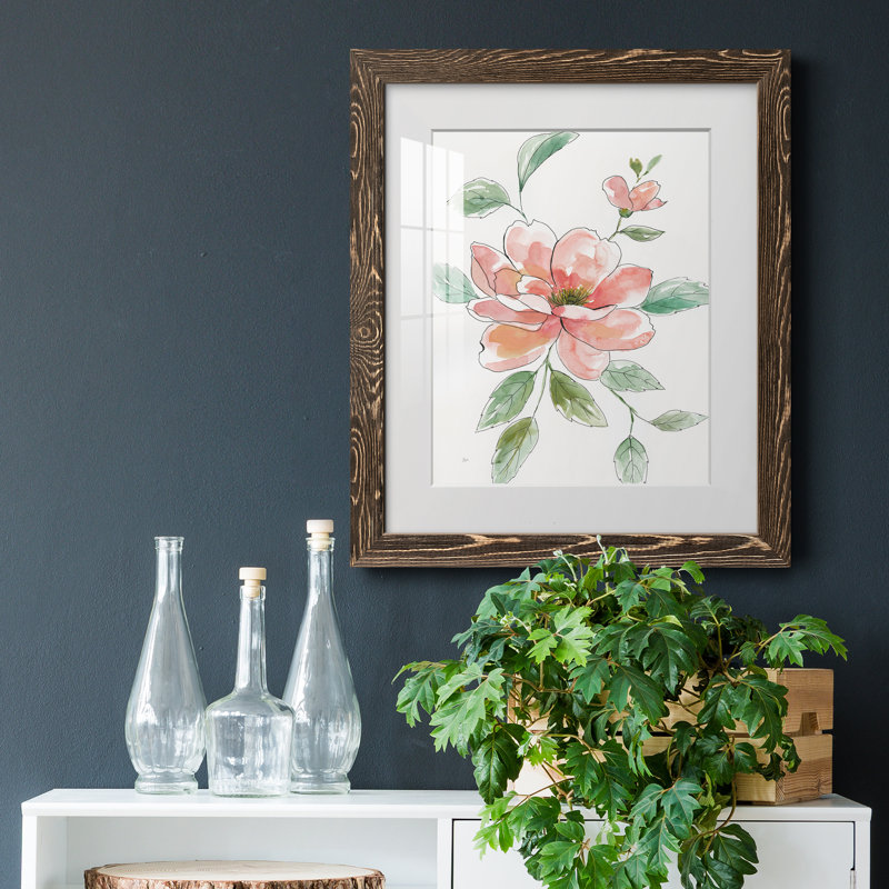 Peony Contour - Peinture encadrée, H 24 po x l 18 po x P 1,5 po, Noyer