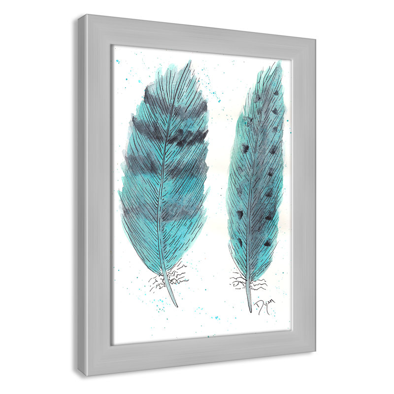 «Feathers in Turquoise II», art encadré, H 16 po x l 12 po x P 0,6 po, Cadre argenté
