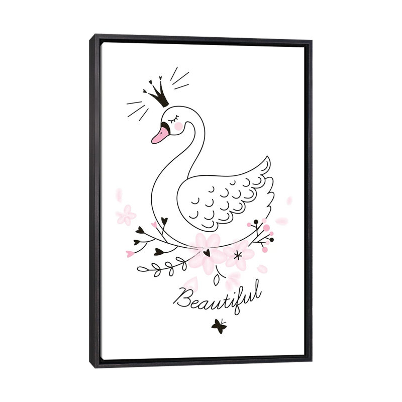 Beautiful Swan - impression d'art graphique, H 26 po x l 18 po x 1,5 po, Toile avec cadre noir patiné, Pas de tapis