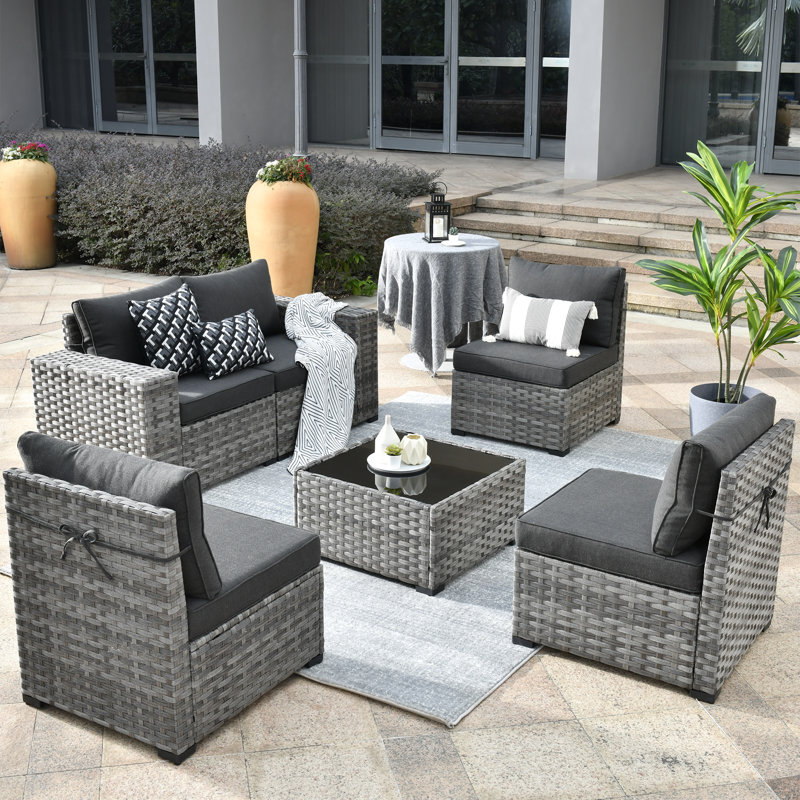 Dikembe 5 - Person Patio Conversation Set with Cushions, Black