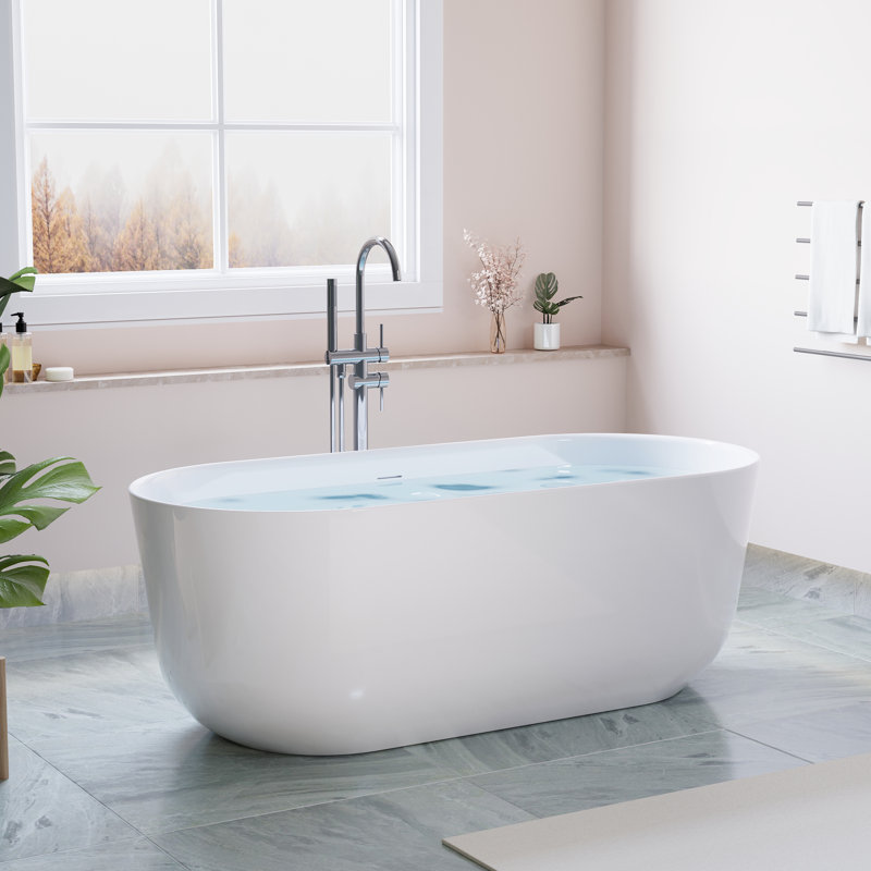 Baignoire de trempage autoportante en acrylique avec drain et trop-plein de 67 po, 92 gallons