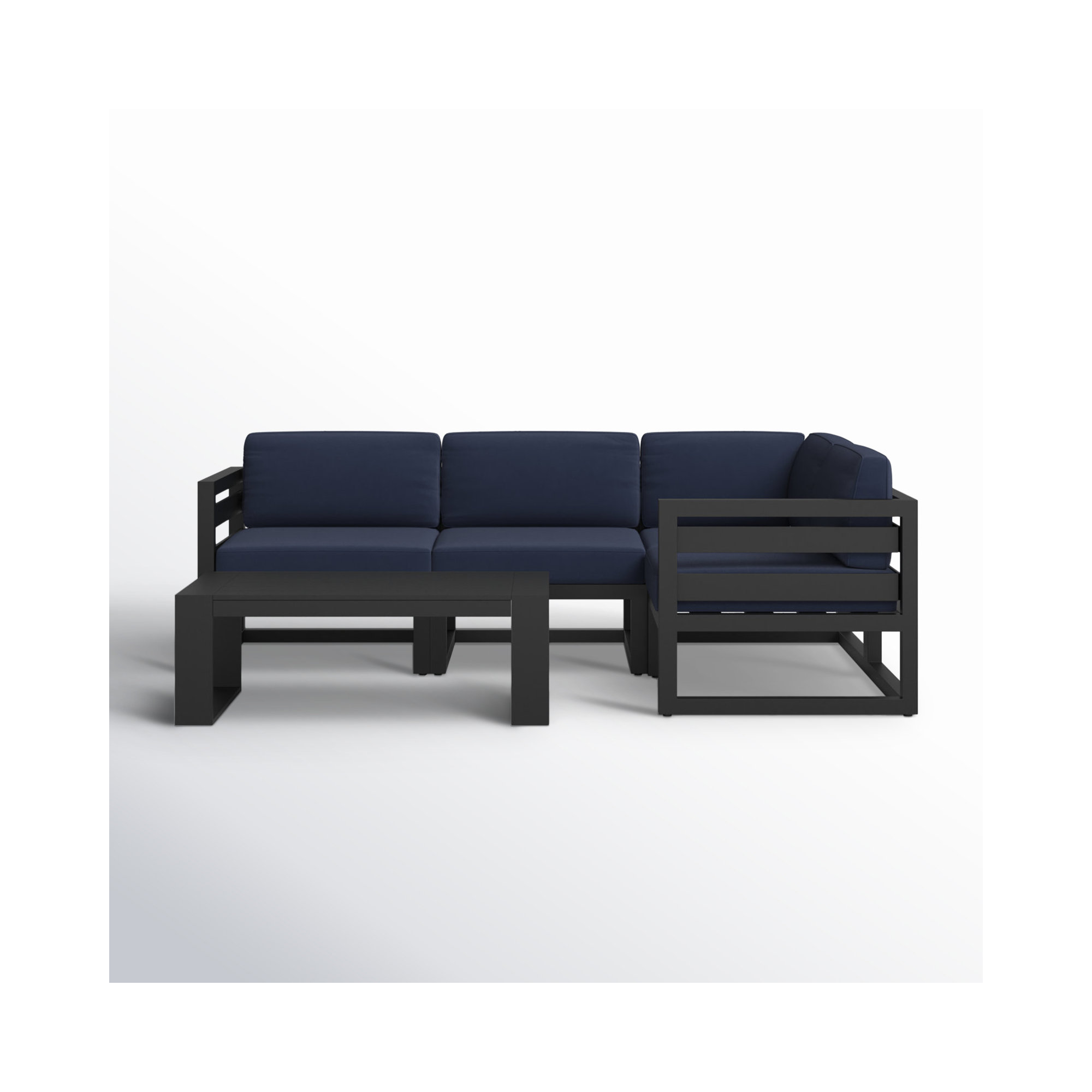 Smith 5 Piece Sectional Seating Group with Sunbrella® Cushions, Spectrum Indigo, Black