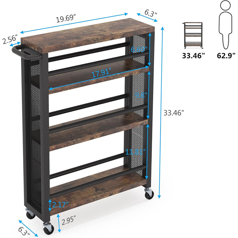 Chariot utilitaire roulant 20 po à 4 niveaux avec roulettes (sans les tabourets)