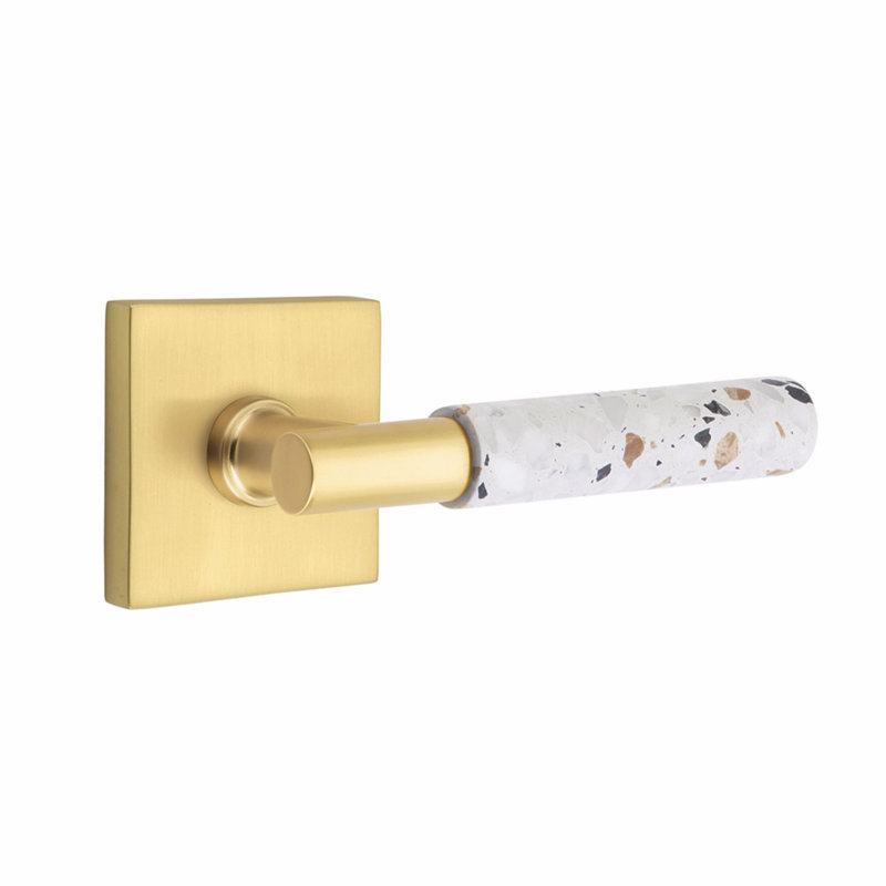 Ensemble de leviers de passage Emtek Select, rosette carrée, tige en T, poignée en terrazzo clair, gauche, Gauche