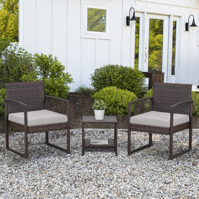 3 Pieces Patio Sets, Outdoor Conversation Porch Bistro Sets Rattan Wicker Small Furniture Chairs With Coffee Table