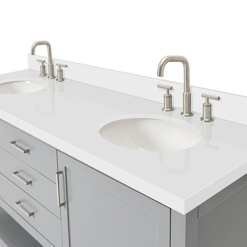 Bayhill 73'' W Double Vanity, Rectangle, White Quartz, Gray