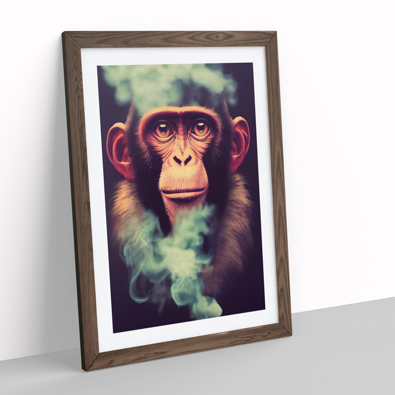 Monkey in the Smoke - Framed Print, 64cm H x 46cm W, Brown