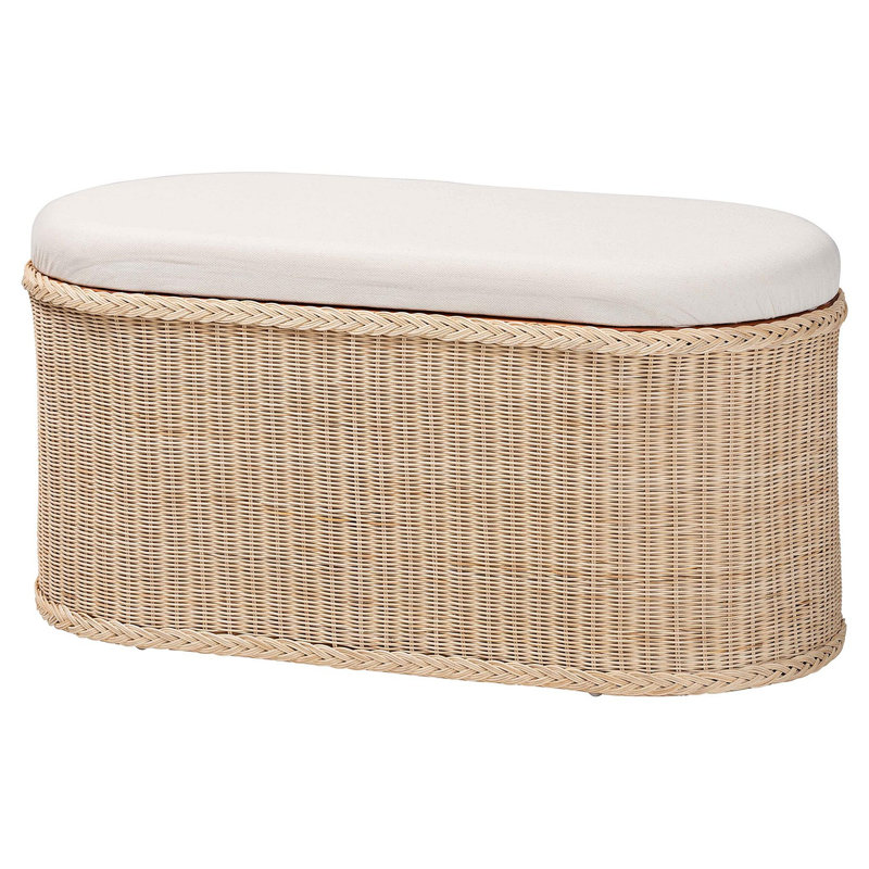 Banc de rangement en rotin avec couvercle relevable rembourré - Commode de style bohème côtier pour l'organisation de la chambre à coucher, du vestibule ou du salon