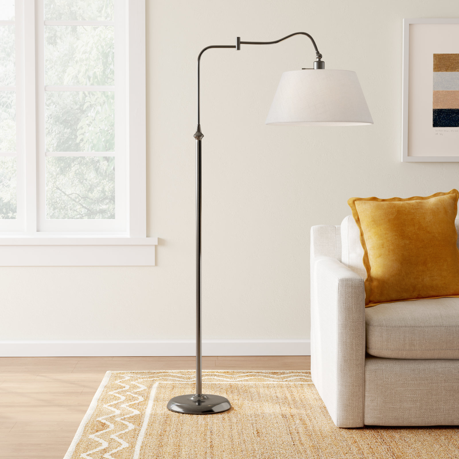 Theodora Dimmable Floor Lamp, 60" H x 17" W x 38.5" D, White, Antique Pewter