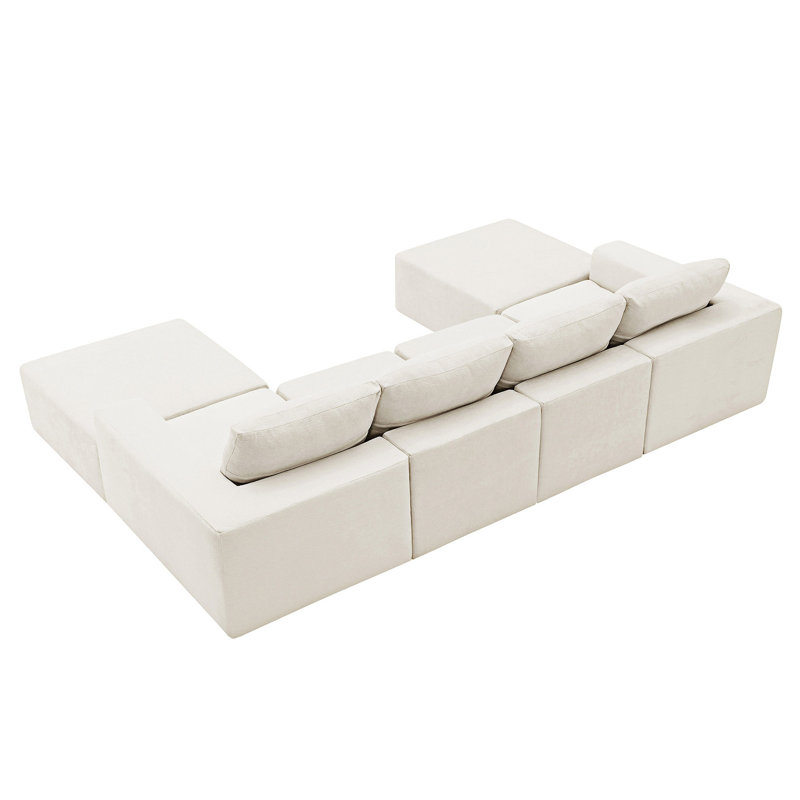 Canapé modulaire rembourré modulaire avec repose-pieds, Chenille beige
