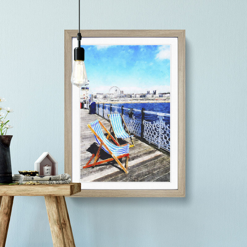 Upon Brighton Beach Pier - Picture Frame Painting Print, Oak Framed, 63cm H x 45cm W x 2cm D