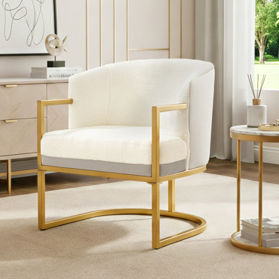 Modern Gold Frame Accent Chair with Faux Rabbit Fur Upholstery