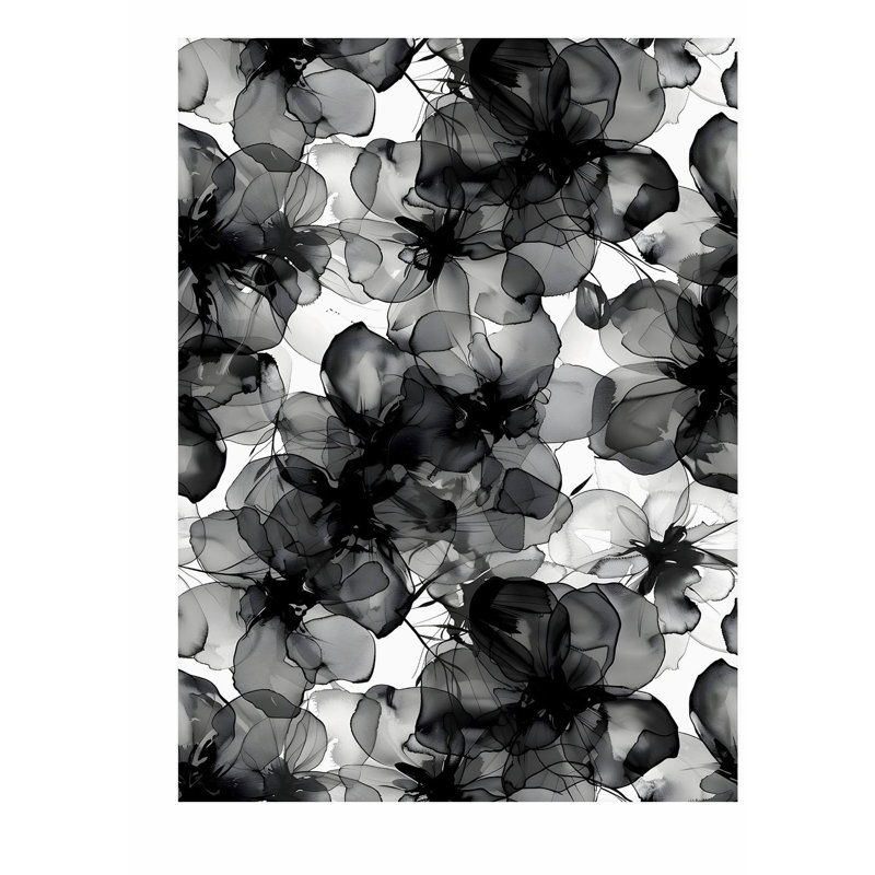 Impression florale noire et blanche, H 30 po x l 20 po