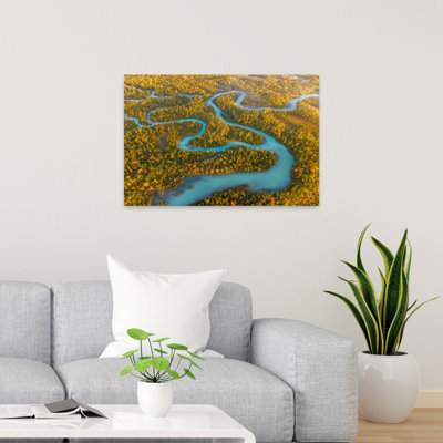 Winding River Autumn Forest Colourful Serene Vibrant Autumn Forest Wall Art Print