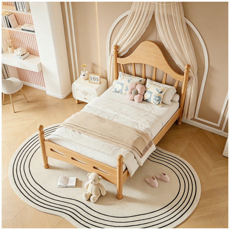 Lit plateforme simple avec tête de lit chic, structure de lit en bois massif avec support à lattes, aucun sommier tapissier requis et conception basse à terre, naturel