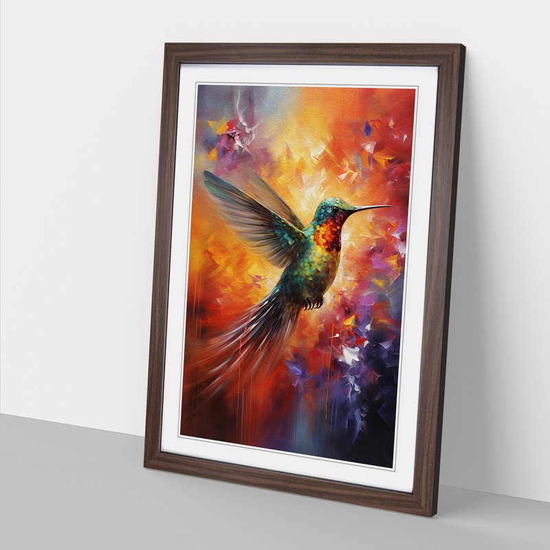 Hummingbird Abstract - Single Picture Frame Print on Wood, 46cm H x 34cm W x 2cm D, Walnut Framed