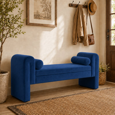 Velvet End Table, 60.5-inch Storage Stool, Storage-enabled Long Bench Armchair, Sofa Chair with Rolled Armrests and Button-filled Cushions, Suitable for Seating in Living Room and Entrance Area