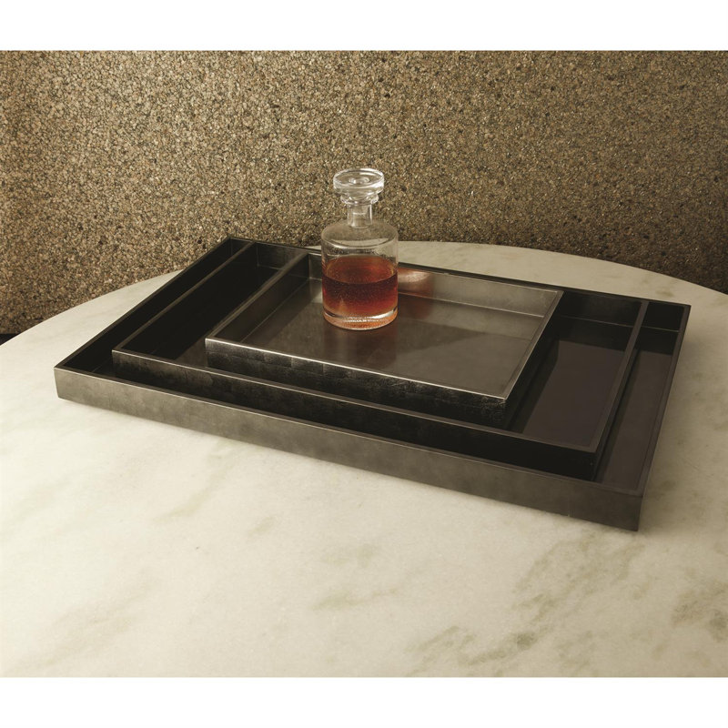 Plateau rectangulaire feuille d'argent, H 2,25 po x l 14 po x P 18 po