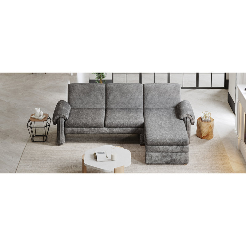Modern Sofa 94.1" Convertible Futon Sofa Bed Futon Sofa Couch With An Adjustable Backrest, A Reversible Chaise Lounge And Two Removable Armrest Pillows For Living Room, Gray