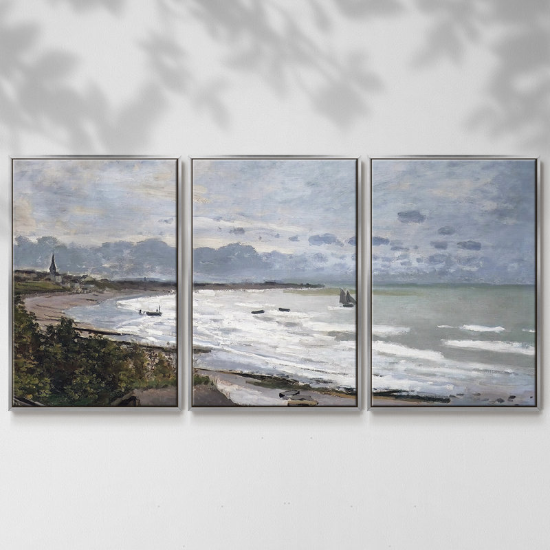 The Beach at Saint - Toile encadrée multi-pièces, H 40 po x l 78 po x P 2 po, Argent