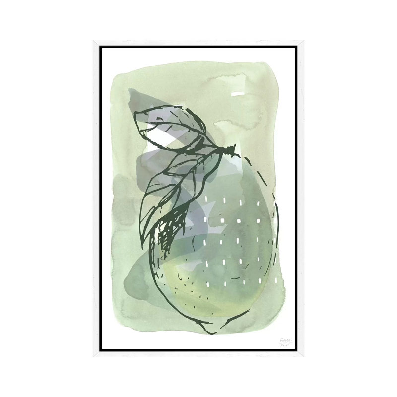 Lemon With Dots - Print on Canvas, 101.6cm H x 66.04cm W x 3.81cm D, White Floater Framed