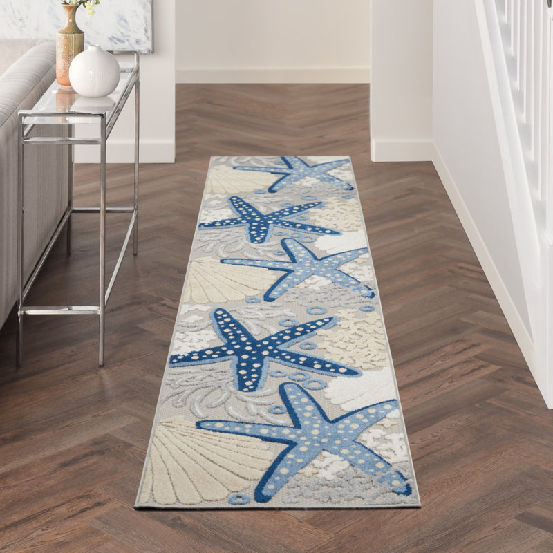Aarav Machine Woven Floral Indoor/Outdoor Rug, Runner 2'3" x 12'