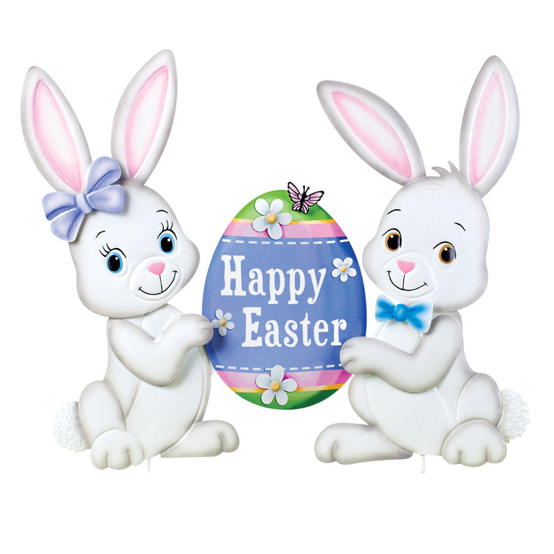Happy Easter Bunnies and Egg Metal Yard Stake