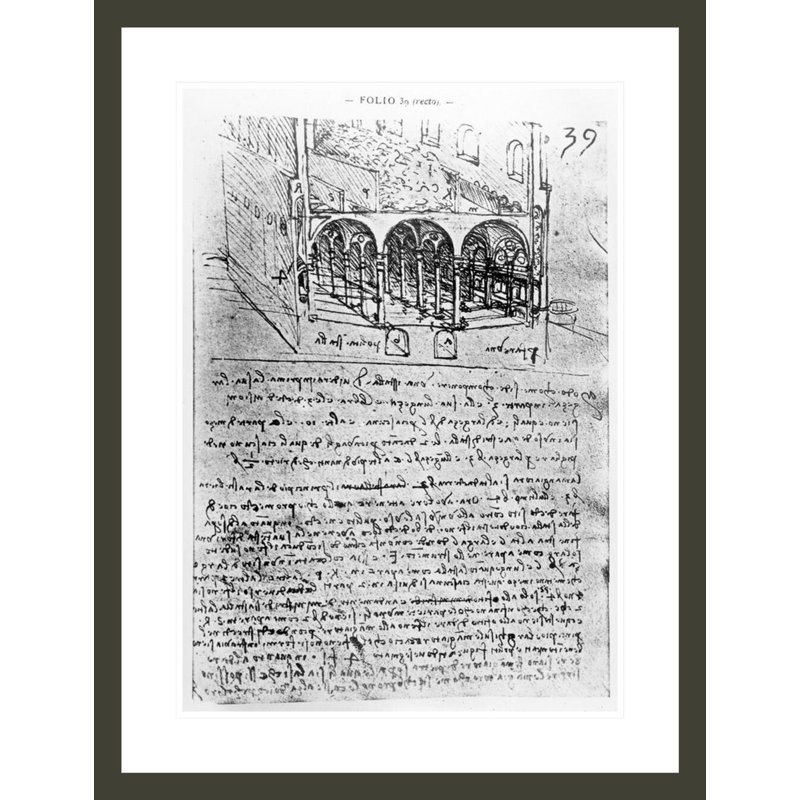 Études pour étables, dossier 39r de Paris, manuscrit B 2173 par Leonardo Da Vinci, impression giclée encadrée