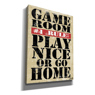 «Game Room # 1 Rules» par Misty Michelle - reproduction d'art textuel sur toile tendue