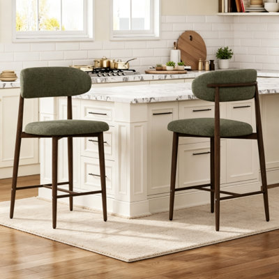 Ensemble de 2 tabourets de bar hauts, tabourets de bar modernes rembourrés avec pieds en métal pour îlot de cuisine ou salle à manger. Vert