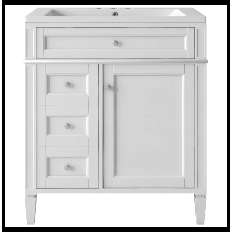 Meuble-lavabo de salle de bain moderne 30 po avec lavabo supérieur 30 po et 2 tiroirs, Blanc