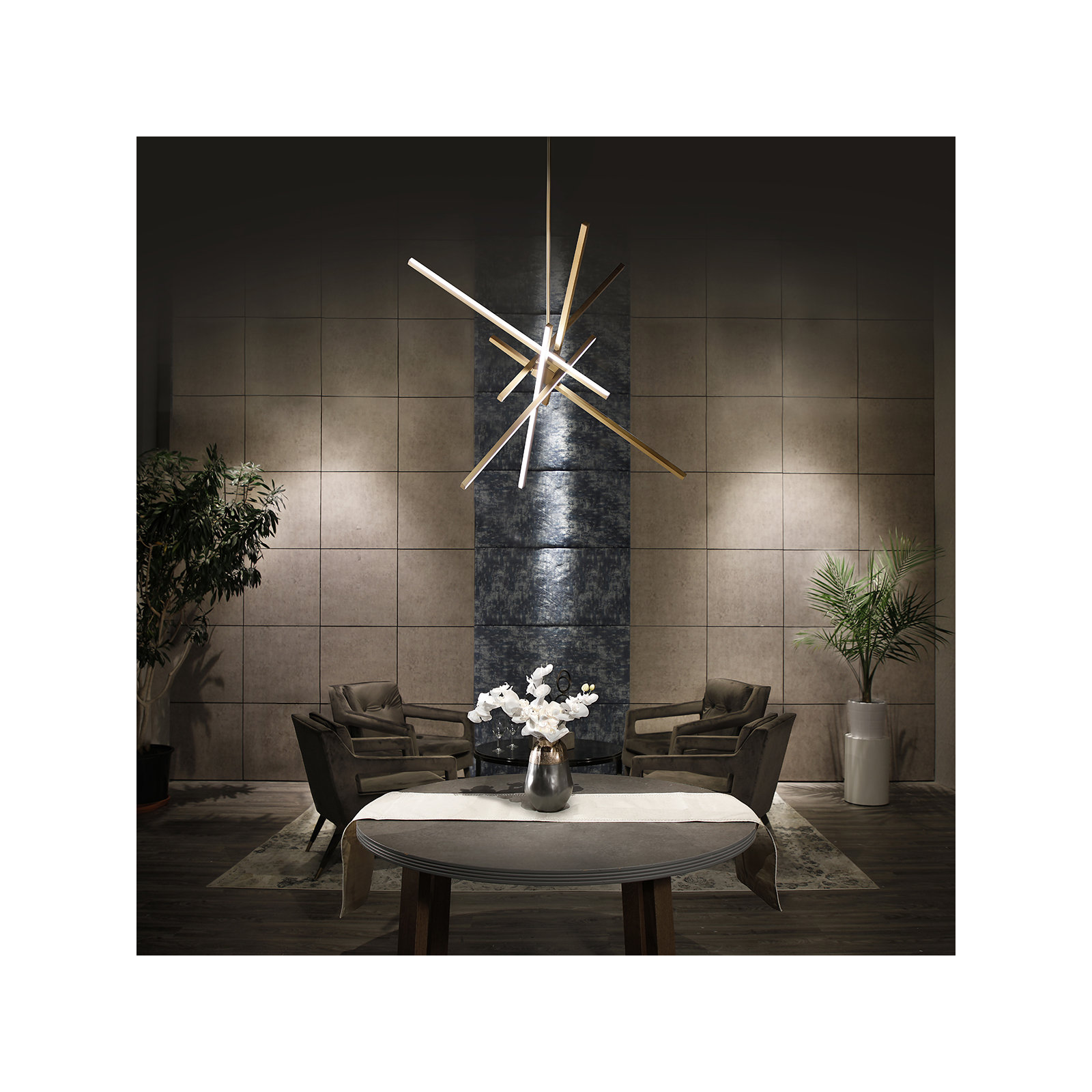 Rochelle 6-Light Sputnik Dimmable Integrated LED Pendant , Aged Brass, 29"