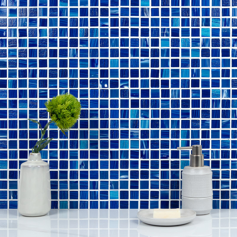 Carreau de mosaïque en verre texturé à bord droit de qualité supérieure de 0,9 po x 0,9 po, Mer Arctique