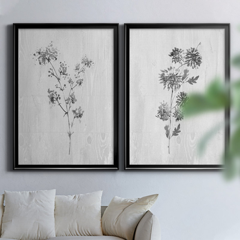 Neutral Meadow I - ensemble de 2 reproductions d'art, H 30,5 po x l 42,5 po x P 3 po, Toile avec cadre noir, Pas de tapis