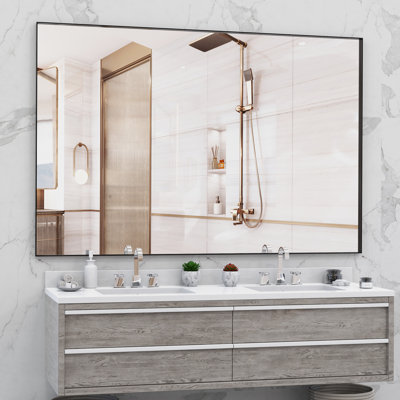 Oversized Bathroom Mirror  Wall Mount Mirror,Vertical Horizontal Hanging Aluminum Framed Wall Mirror Full Length Mirror,Full Body Mirror for Bedroom Living Room,Black,72x48 Inches