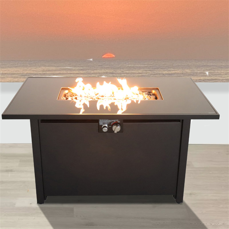 25'' H X 42'' W Steel Outdoor Fire Pit Table With Lid, Black